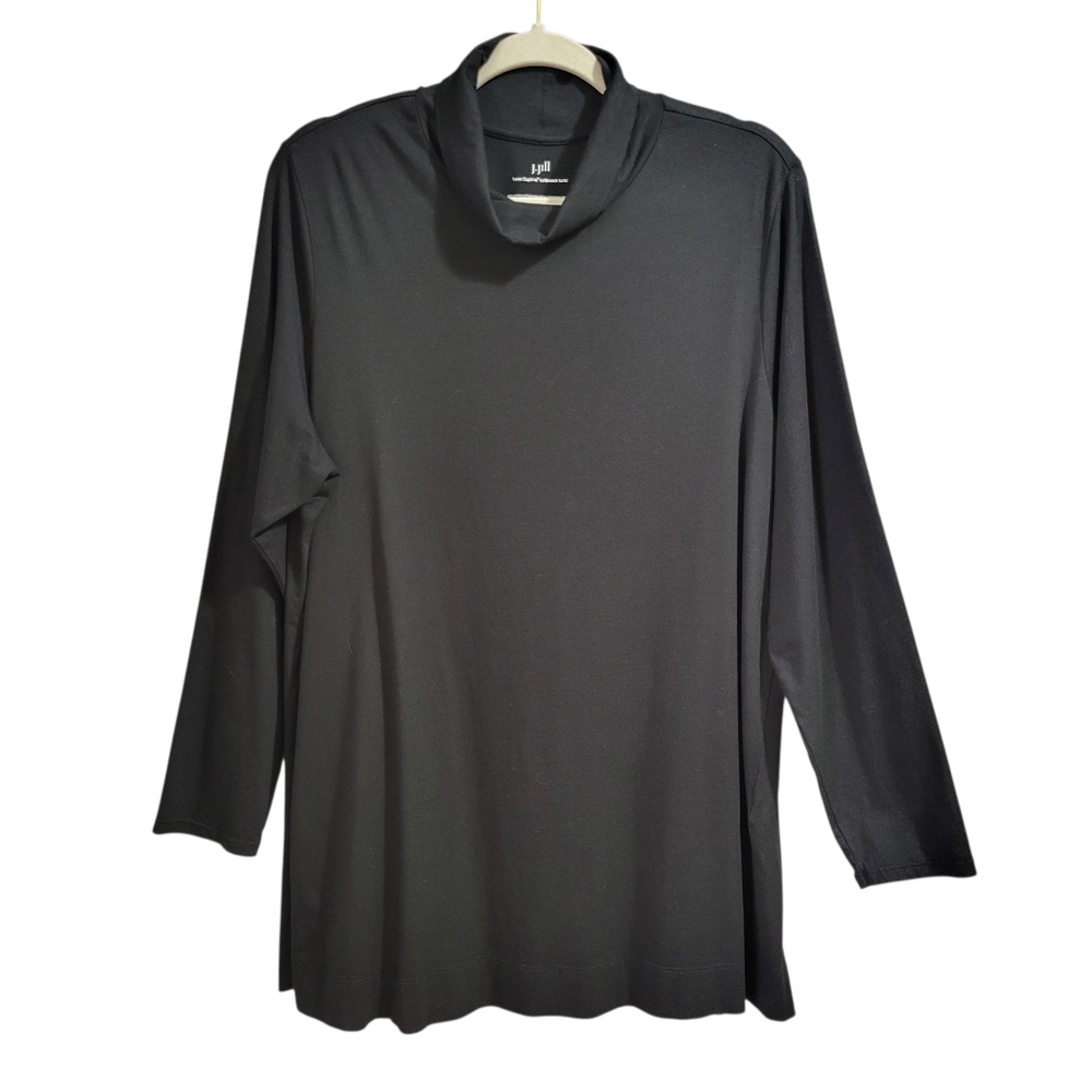 J. Jill Luxe Supima Turtleneck Tunic Top Size 1X Black Long Sleeve Minimalist